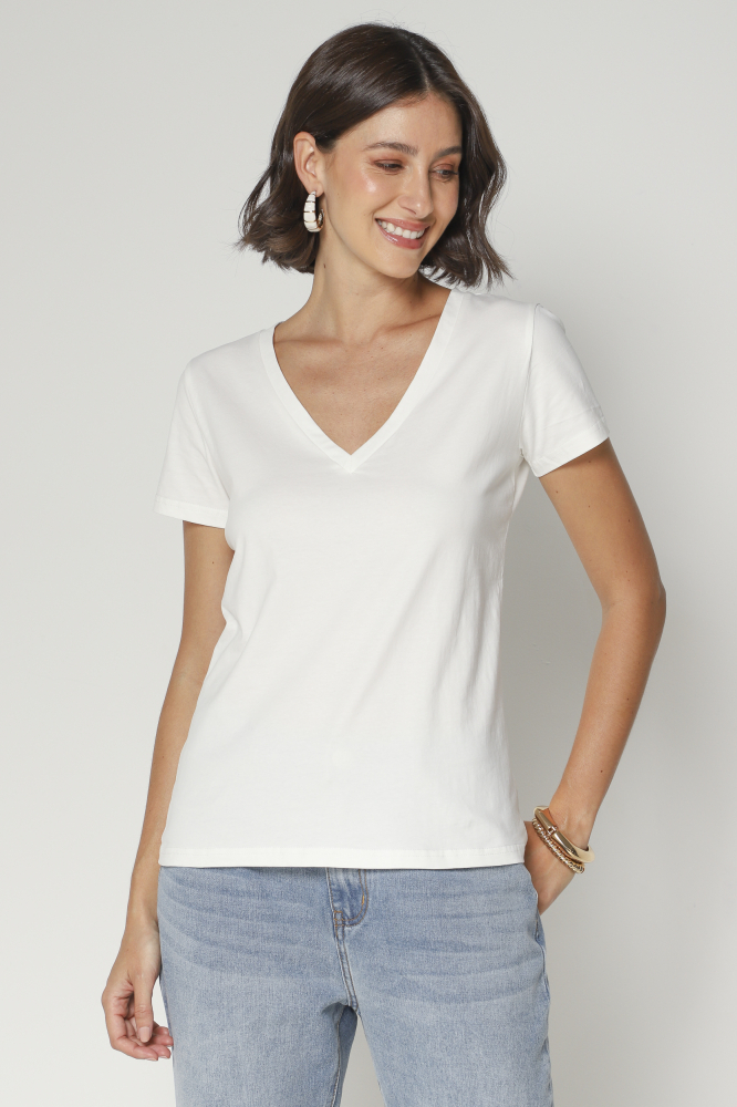 9028215 - Camiseta Decote V Basic OFF-WHITE