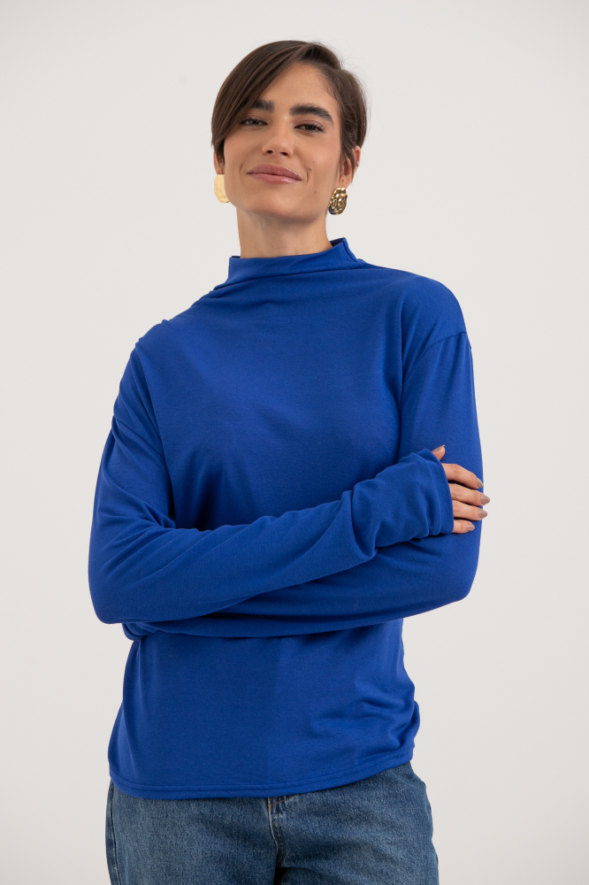 9034002 - Blusa Gola Alta Franzida AZUL