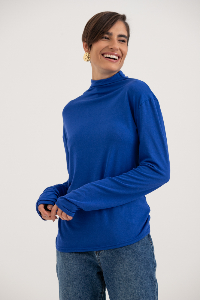 9034002 - Blusa Gola Alta Franzida AZUL