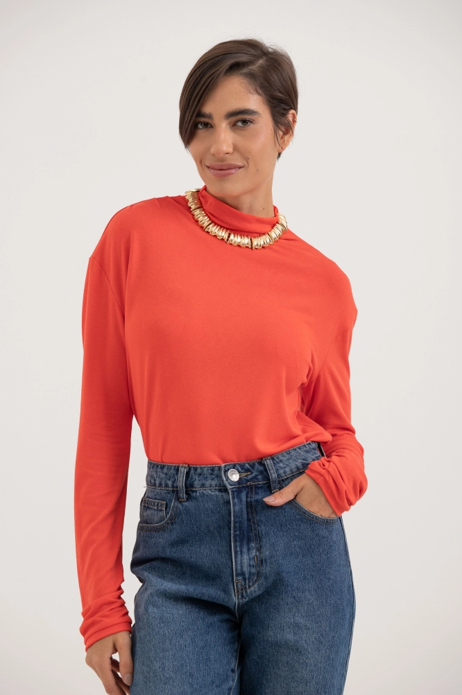 9034002 - Blusa Gola Alta Franzida LARANJA 9034002 - Blusa Gola Alta Franzida LARANJA - Imagem 2