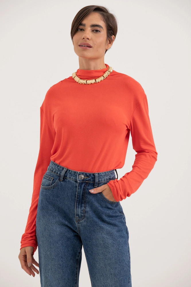 9034002 - Blusa Gola Alta Franzida LARANJA 9034002 - Blusa Gola Alta Franzida LARANJA - Imagem 1