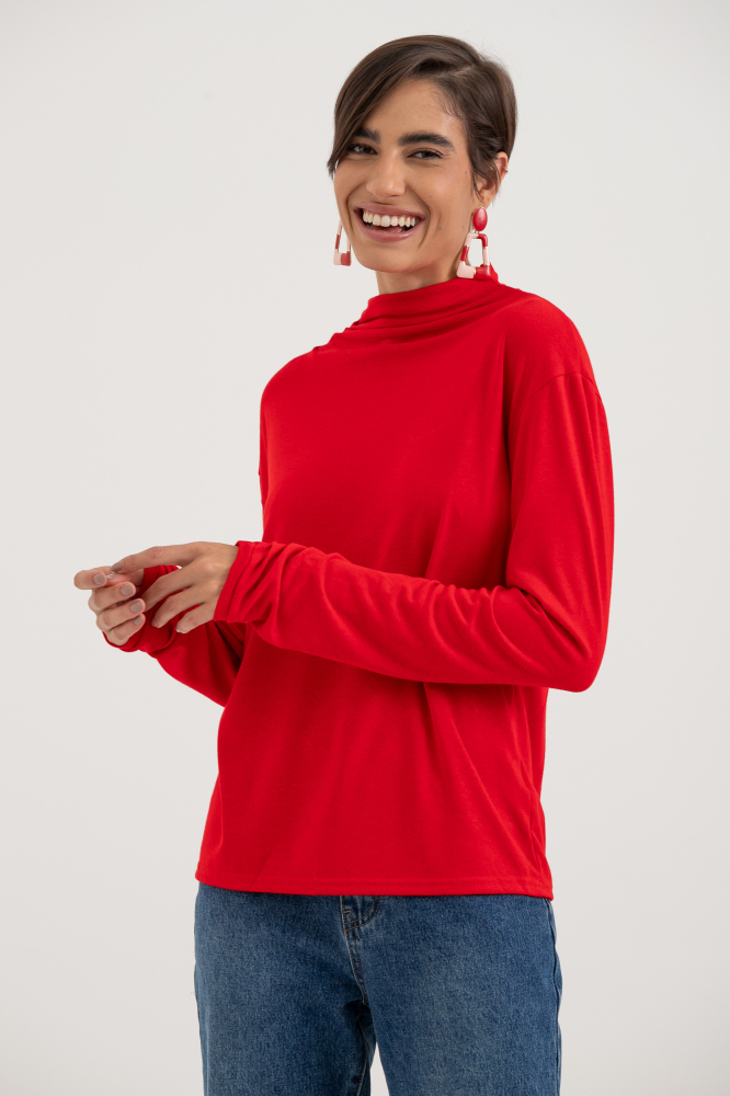 9034002 - Blusa Gola Alta Franzida VERMELHO 9034002 - Blusa Gola Alta Franzida VERMELHO