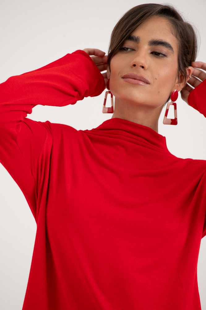 9034002 - Blusa Gola Alta Franzida VERMELHO 9034002 - Blusa Gola Alta Franzida VERMELHO