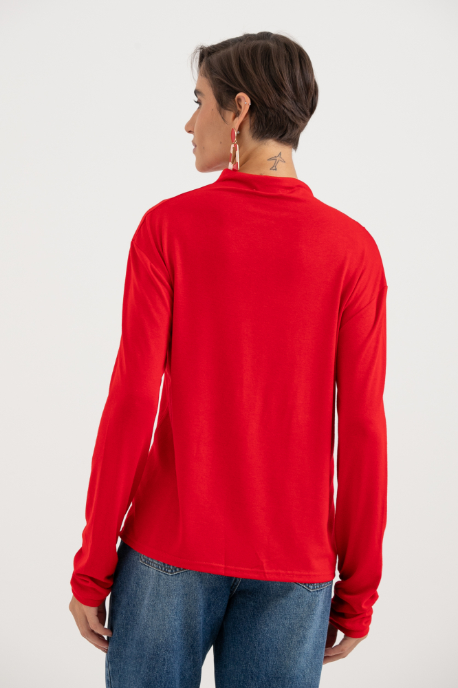 9034002 - Blusa Gola Alta Franzida VERMELHO 9034002 - Blusa Gola Alta Franzida VERMELHO