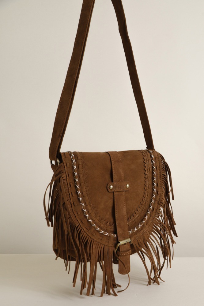 9034062 - Bolsa Vintage Transversal Franja MARROM