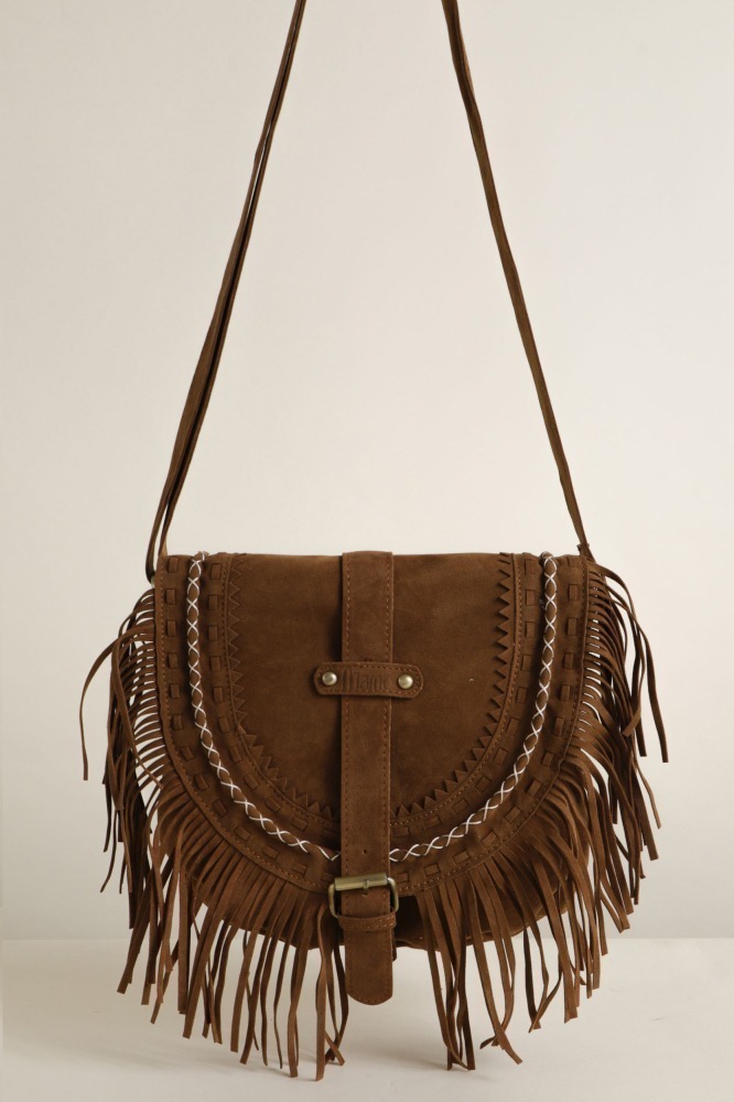 9034062 - Bolsa Vintage Transversal Franja MARROM