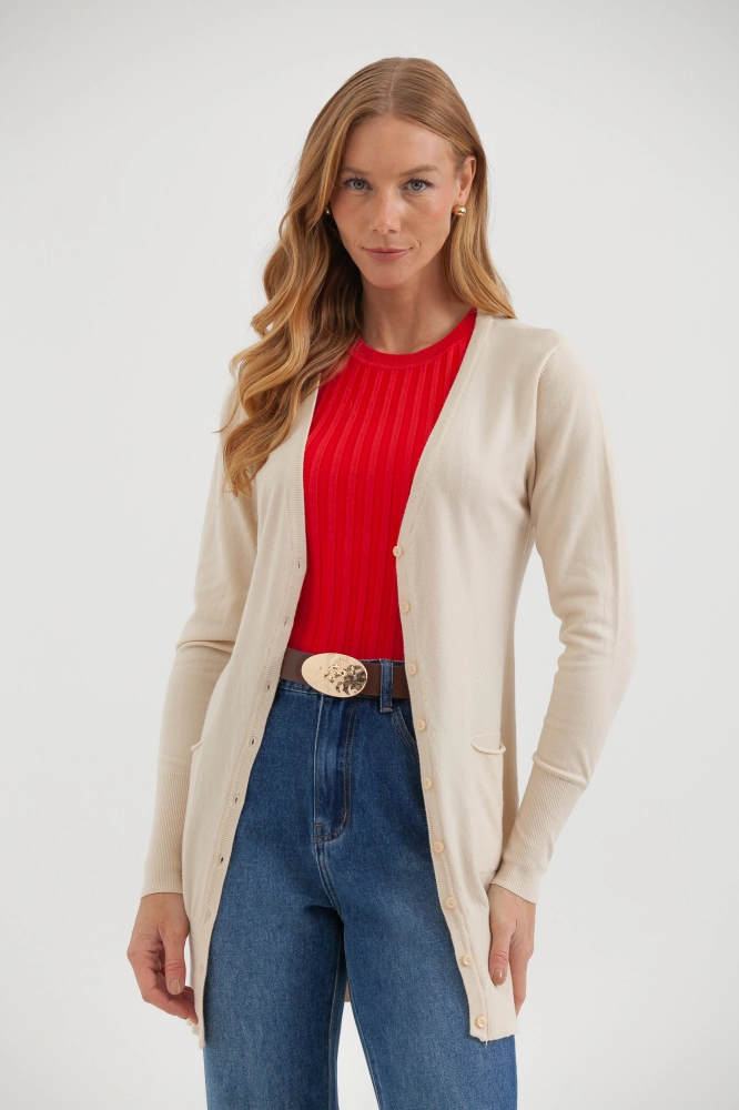 9034925 - Cardigan Tricô Alongado AREIA 9034925 - Cardigan Tricô Alongado AREIA - Imagem 1