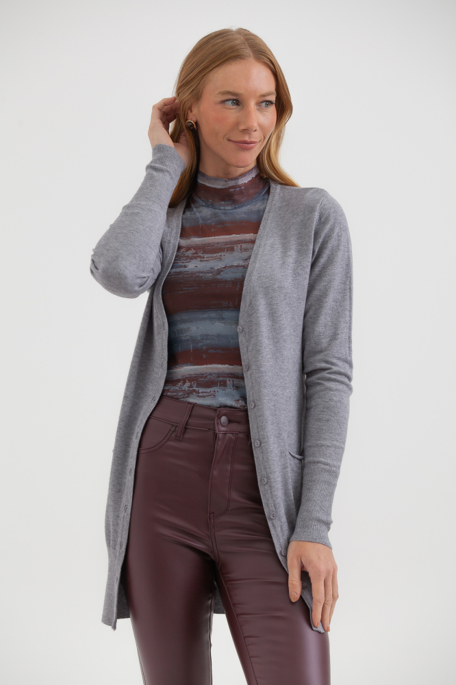 9034925 - Cardigan Tricô Alongado CINZA 9034925 - Cardigan Tricô Alongado CINZA