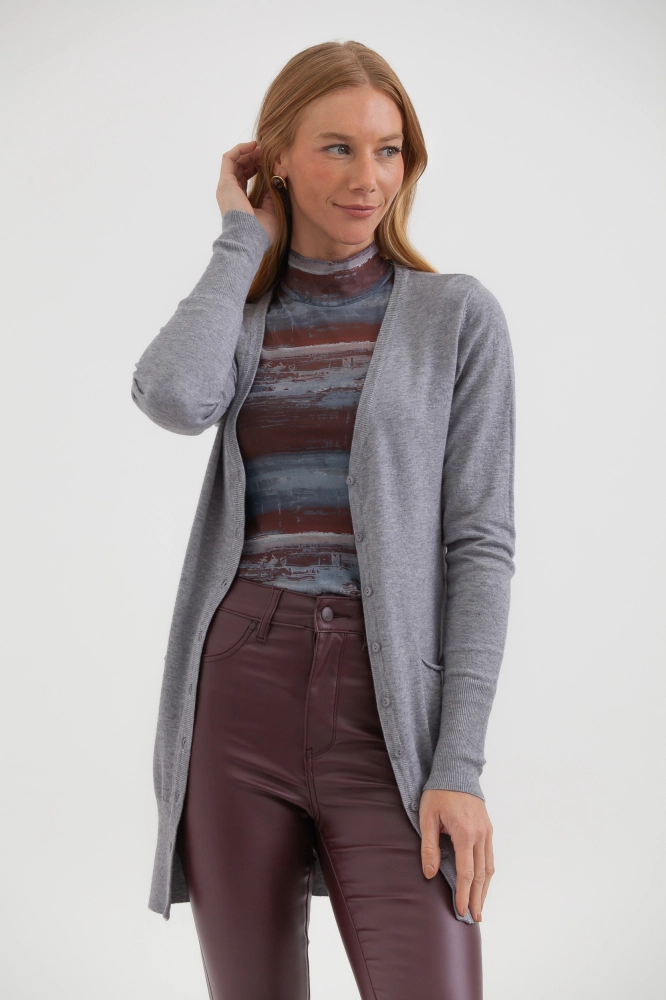 9034925 - Cardigan Tricô Alongado CINZA 9034925 - Cardigan Tricô Alongado CINZA - Imagem 2