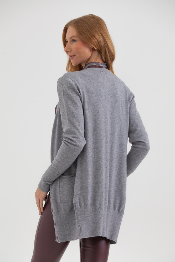 9034925 - Cardigan Tricô Alongado CINZA 9034925 - Cardigan Tricô Alongado CINZA