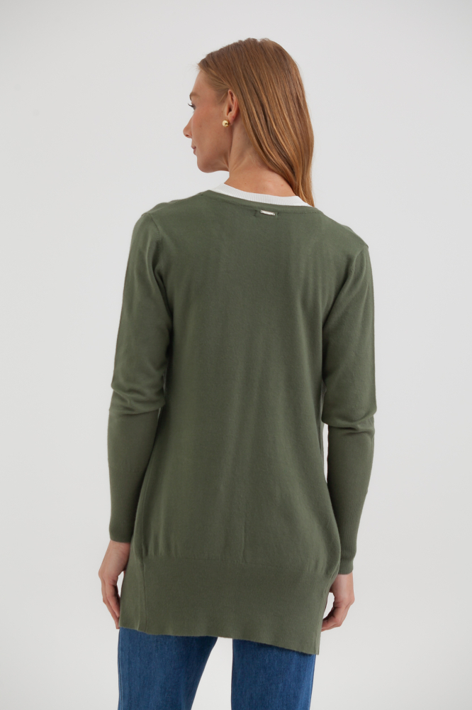 9034925 - Cardigan Tricô Alongado VERDE OLIVA 9034925 - Cardigan Tricô Alongado VERDE OLIVA