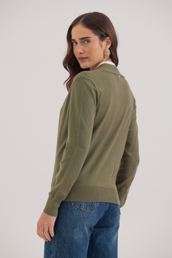 9035059 - Cardigan Tricô Duplo VERDE 9035059 - Cardigan Tricô Duplo VERDE