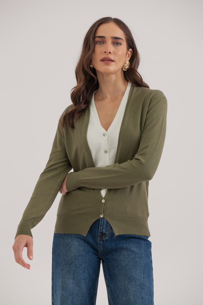 9035059 - Cardigan Tricô Duplo VERDE 9035059 - Cardigan Tricô Duplo VERDE