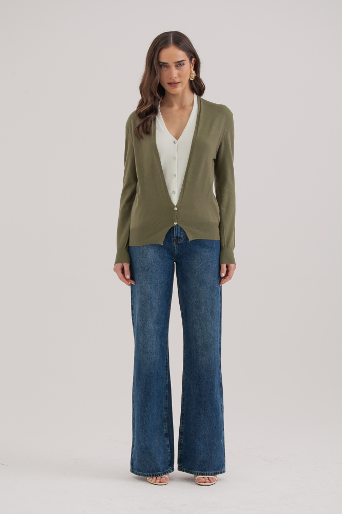 9035059 - Cardigan Tricô Duplo VERDE 9035059 - Cardigan Tricô Duplo VERDE