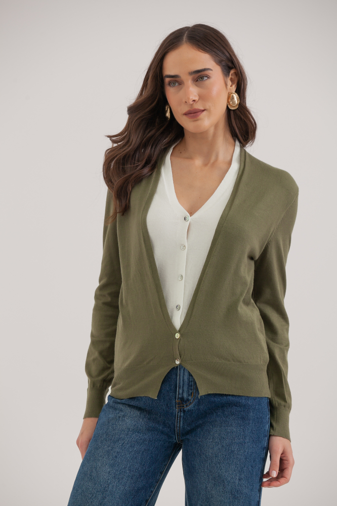 9035059 - Cardigan Tricô Duplo VERDE 9035059 - Cardigan Tricô Duplo VERDE