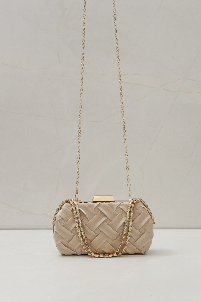 9035836 - Bolsa Clutch com Detalhes Alça Corrente BEGE - Imagem 1