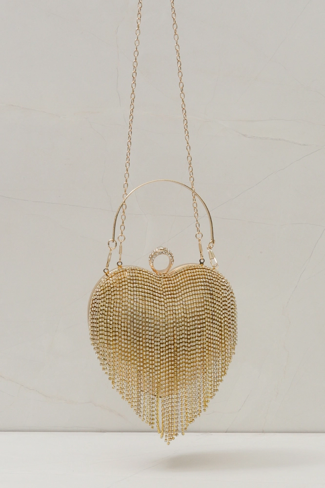 9035852 - Bolsa Clutch Coração Franja DOURADO - Imagem 1