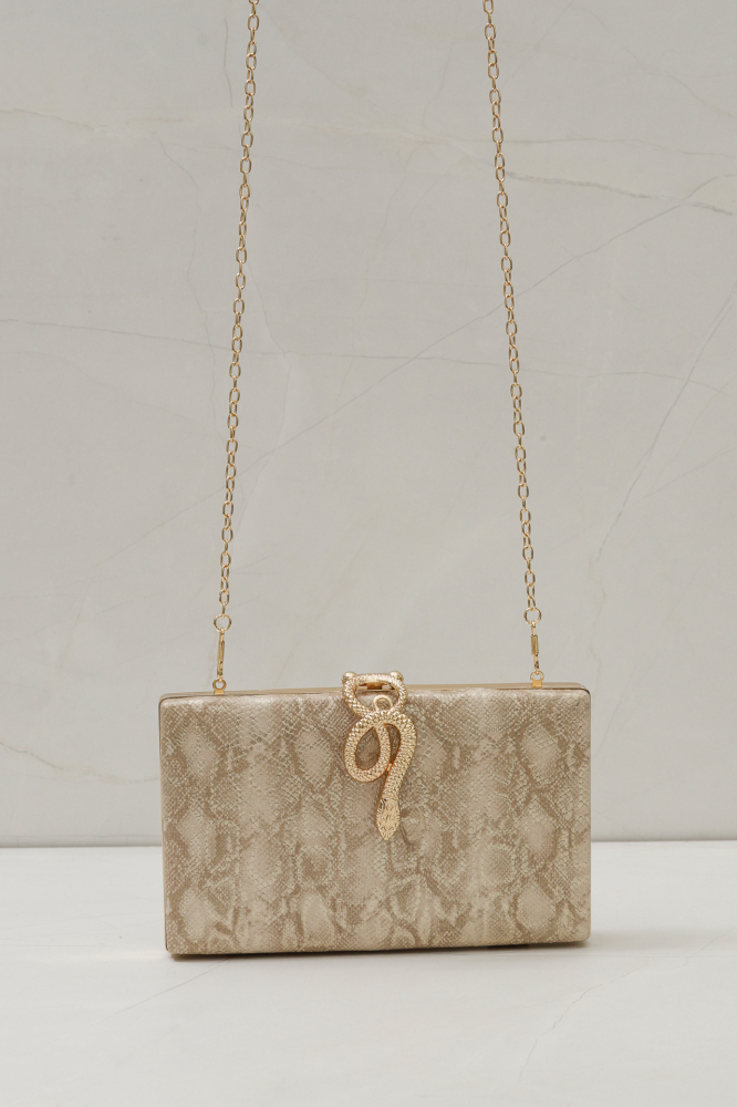 9035853 - Bolsa Clutch Animal Print Cobra DOURADO