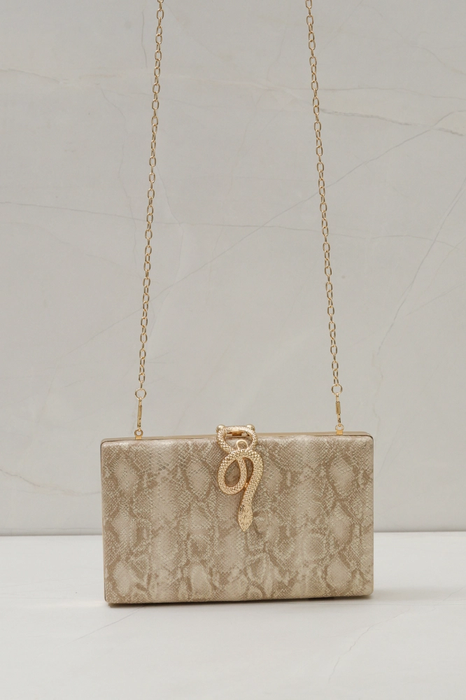 9035853 - Bolsa Clutch Animal Print Cobra DOURADO - Imagem 1
