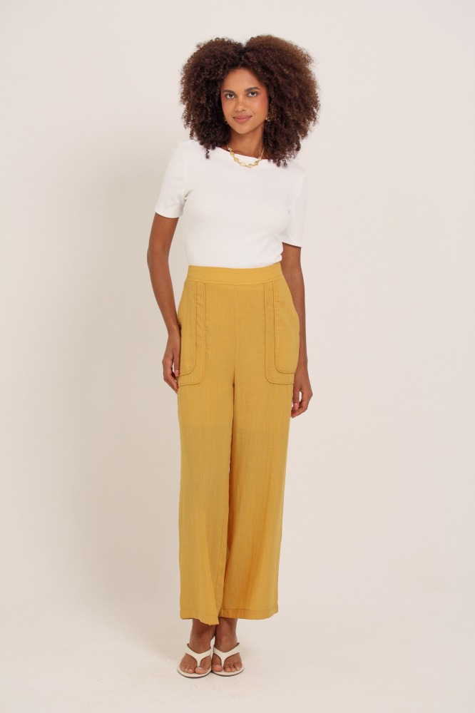 9035998 - Calça Pantacourt Linho AMARELO 9035998 - Calça Pantacourt Linho AMARELO