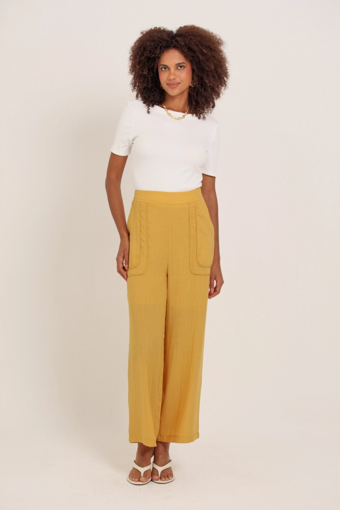 9035998 - Calça Pantacourt Linho AMARELO 9035998 - Calça Pantacourt Linho AMARELO - Imagem 1