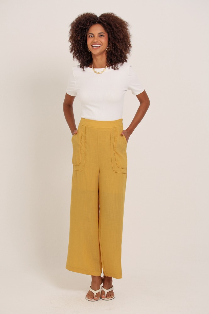 9035998 - Calça Pantacourt Linho AMARELO 9035998 - Calça Pantacourt Linho AMARELO