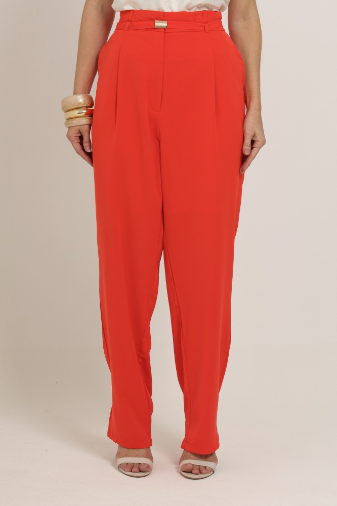9036121 - Calça Reta Alfaiataria Com Cinto  LARANJA
