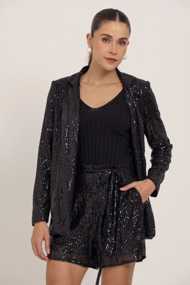 9036190 - Blazer Alongado Paetê  PRETO - Imagem 1