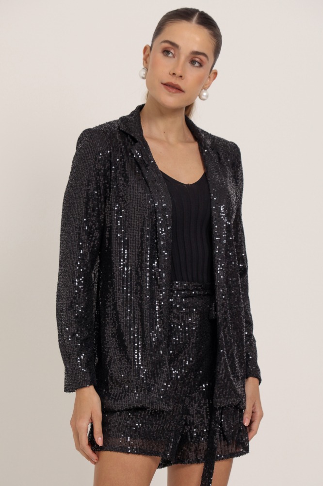 9036190 - Blazer Alongado Paetê PRETO 9036190 - Blazer Alongado Paetê PRETO