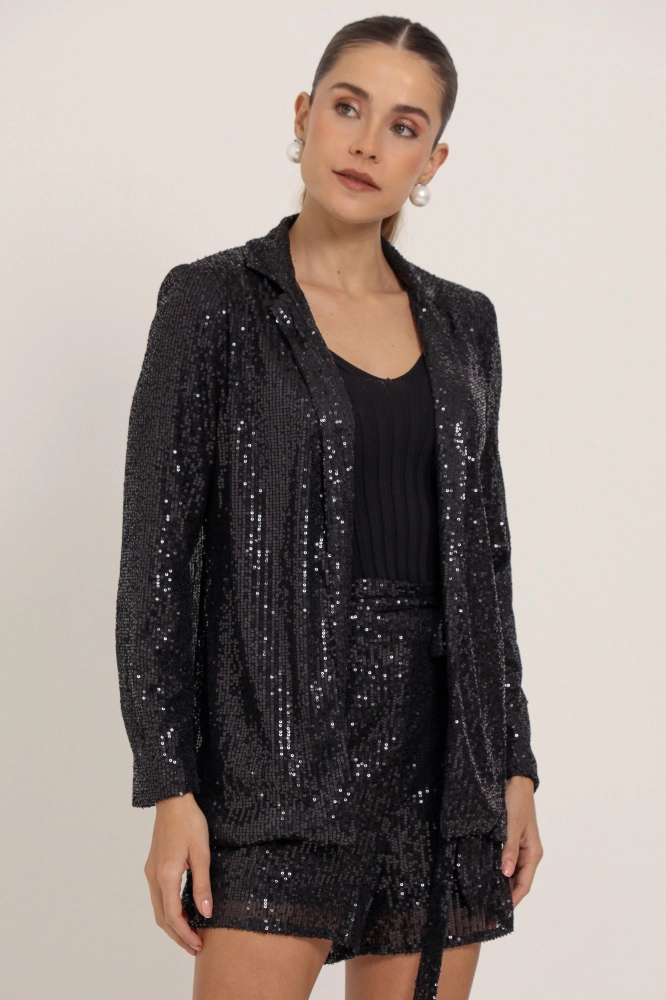 9036190 - Blazer Alongado Paetê  PRETO - Imagem 2