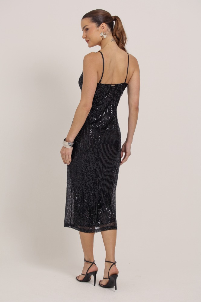 9036192 - Vestido Midi Paetê  PRETO