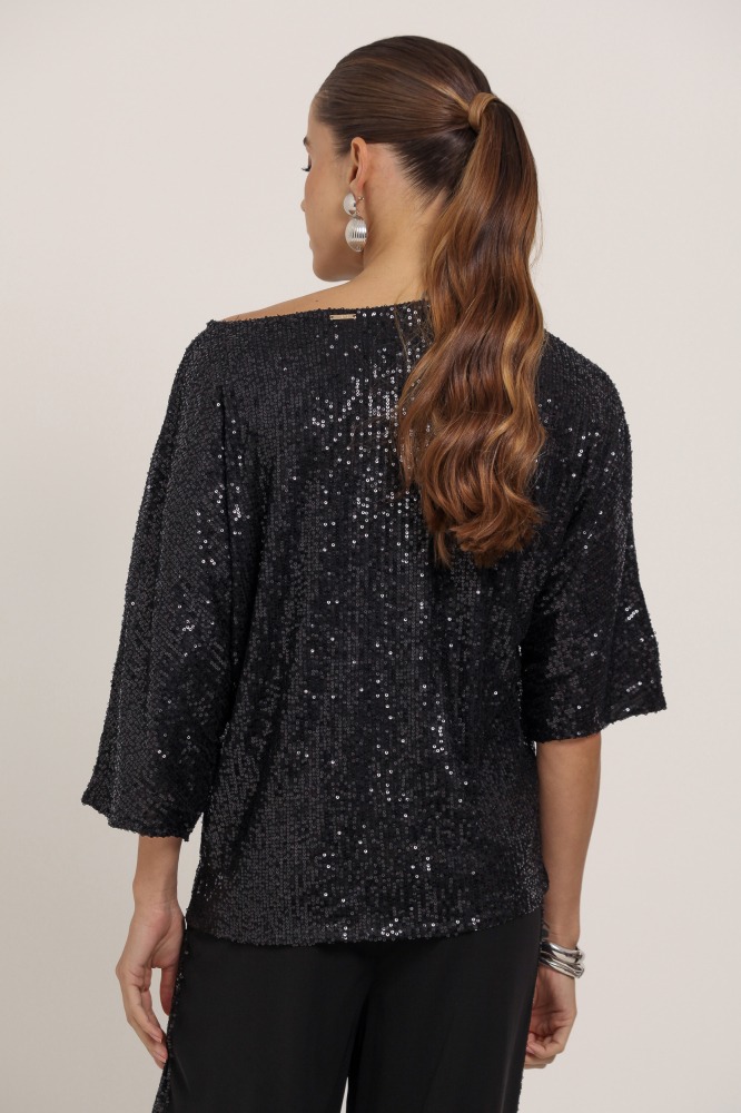 9036194 - Blusa Manga 3/4 Paetê PRETO