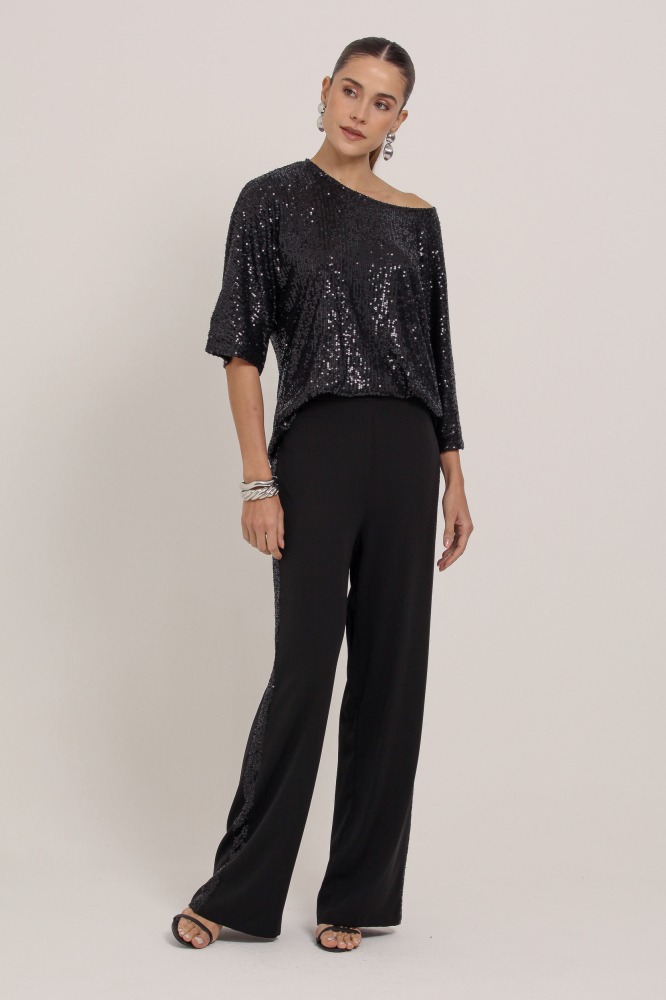 9036194 - Blusa Manga 3/4 Paetê PRETO