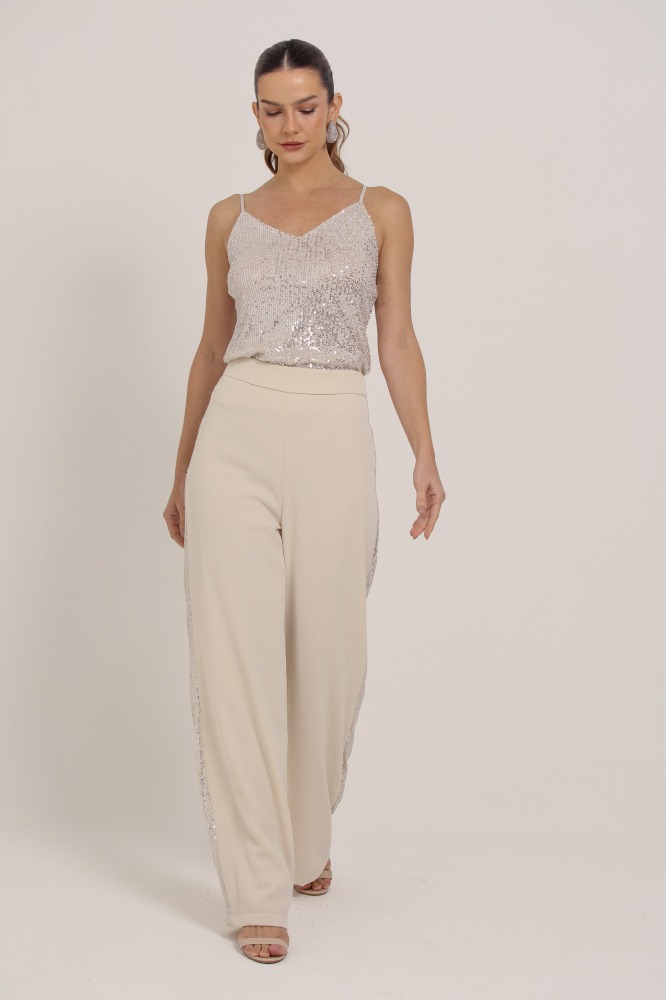 9036195 - Regata Alça Fina Paetê BEGE