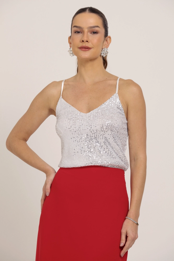 9036195 - Regata Alça Fina Paetê OFF-WHITE