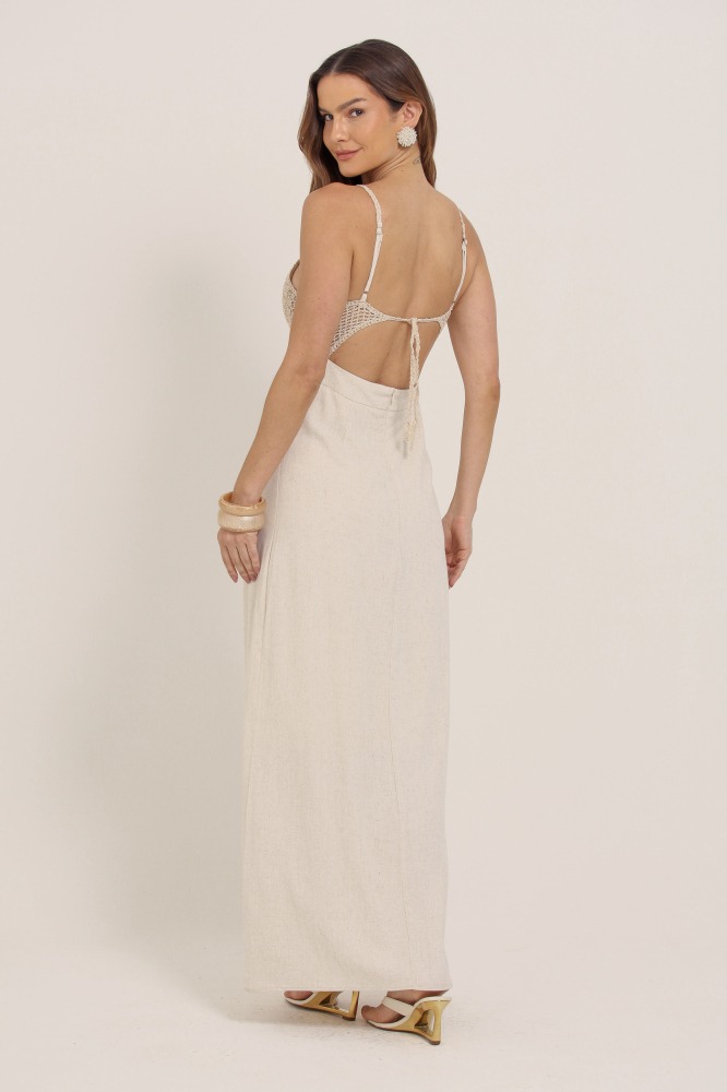 9036199 - Vestido Longo Linho Com Detalhe Em Crochê NATURAL