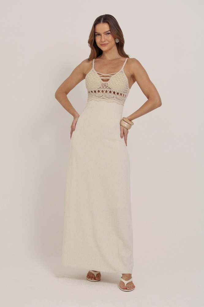 9036199 - Vestido Longo Linho Com Detalhe Em Crochê NATURAL