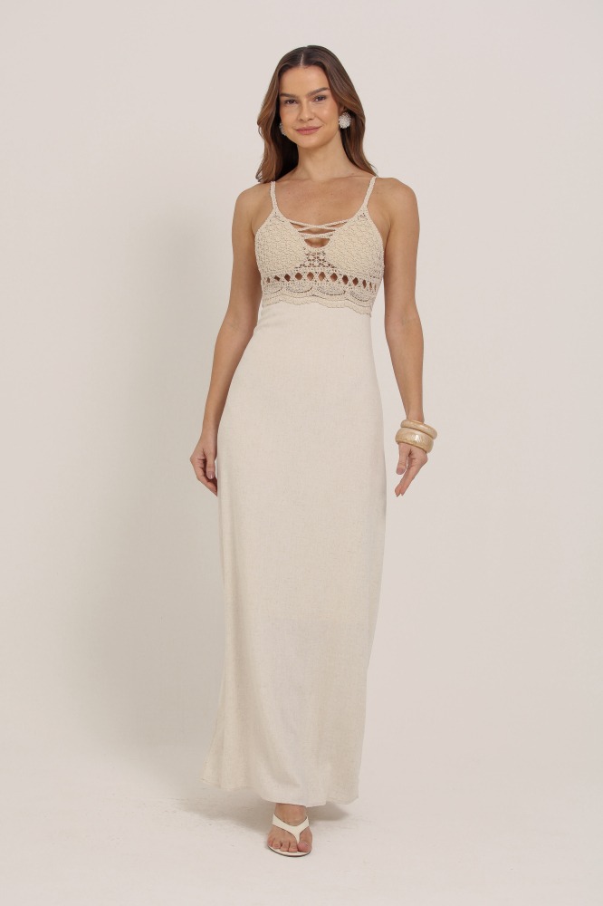 9036199 - Vestido Longo Linho Com Detalhe Em Crochê NATURAL