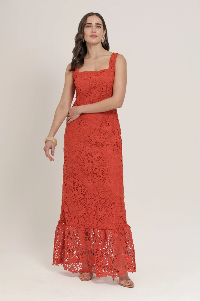 9036305 - Vestido Longo Guipir Decote Quadrado FERRUGEM 9036305 - Vestido Longo Guipir Decote Quadrado FERRUGEM - Imagem 2