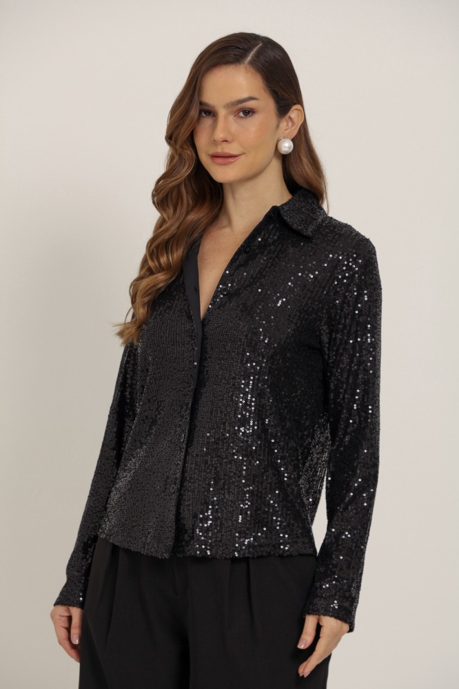 9036367 - Camisa De Paetê PRETO