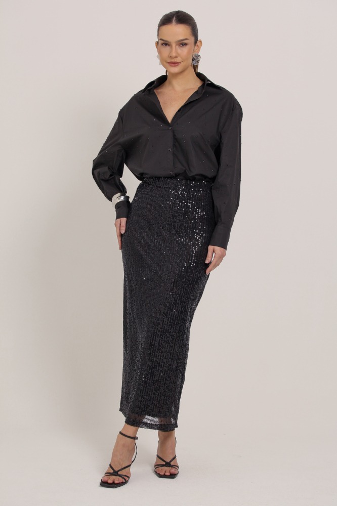 9036368 - Saia Lápis De Paetê PRETO