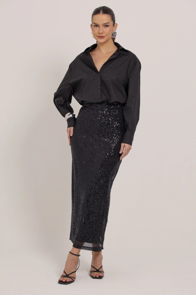 9036368 - Saia Lápis De Paetê PRETO 9036368 - Saia Lápis De Paetê PRETO