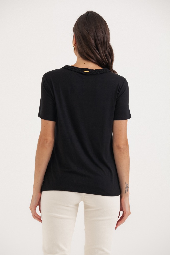 9036551 - Camiseta Decote Trançado PRETO 9036551 - Camiseta Decote Trançado PRETO