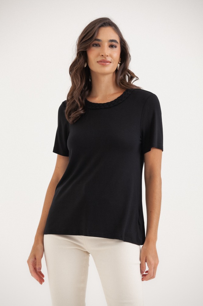 9036551 - Camiseta Decote Trançado PRETO 9036551 - Camiseta Decote Trançado PRETO