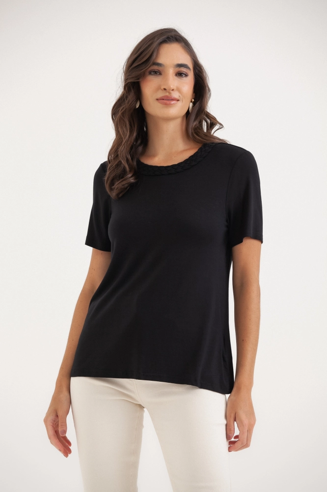 9036551 - Camiseta Decote Trançado  PRETO - Imagem 2