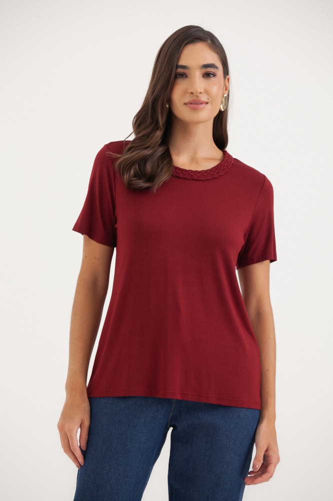 9036551 - Camiseta Decote Trançado VINHO 9036551 - Camiseta Decote Trançado VINHO