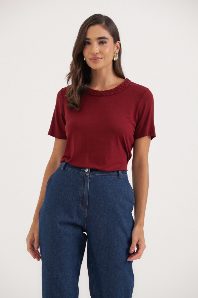 9036551 - Camiseta Decote Trançado VINHO 9036551 - Camiseta Decote Trançado VINHO