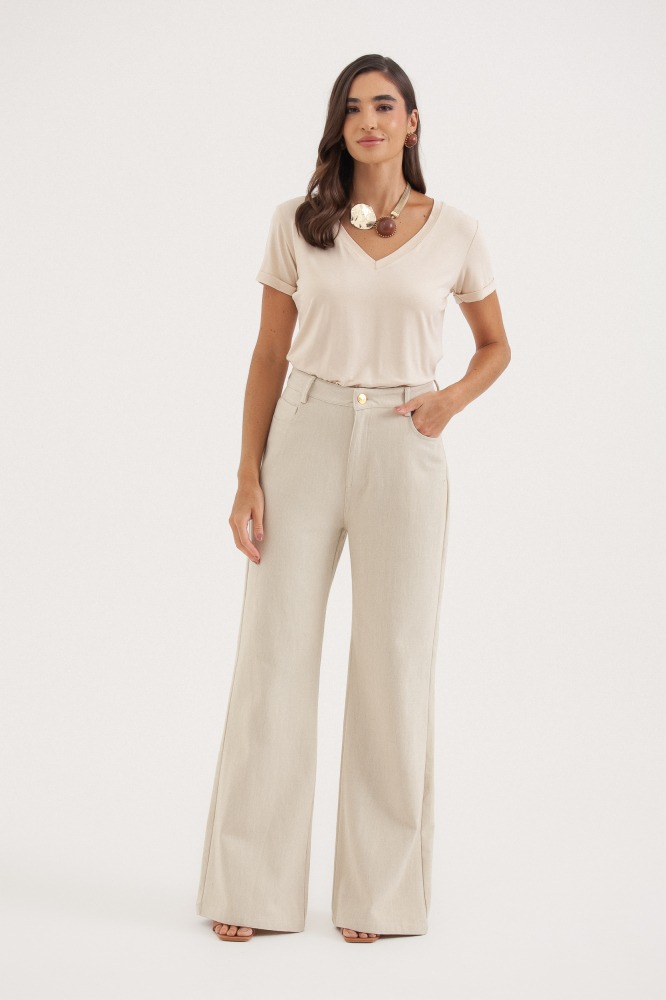 9036552 - Camiseta Basic Decote V  BEGE
