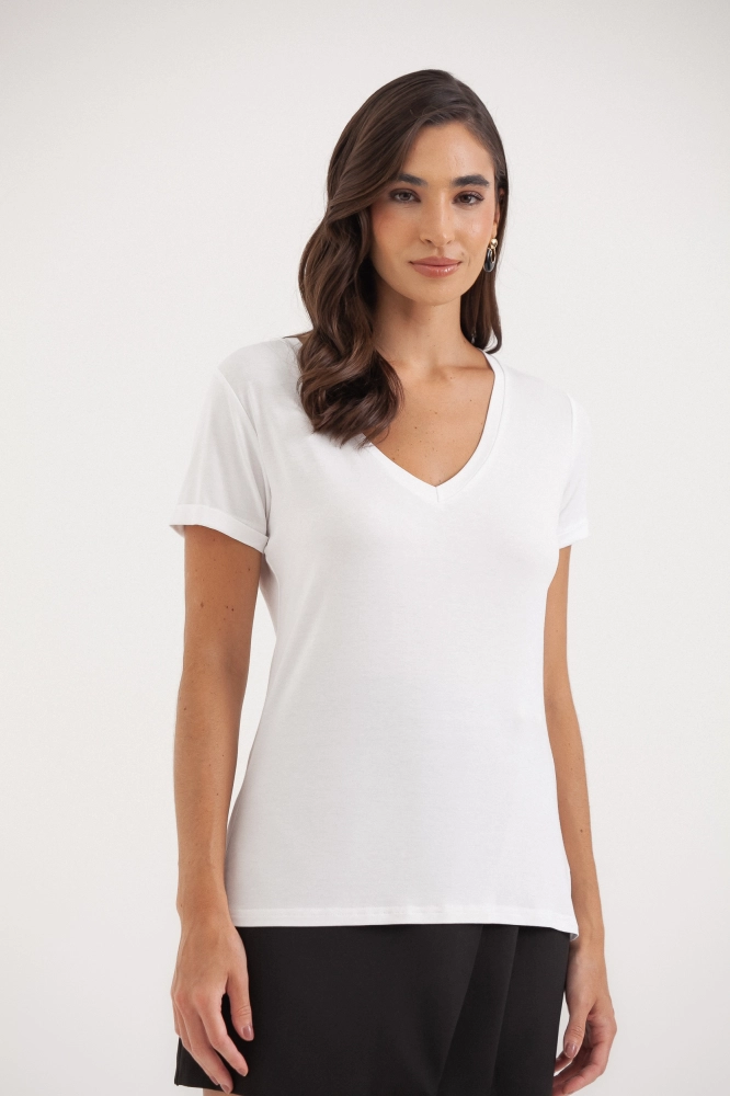 9036552 - Camiseta Basic Decote V OFF-WHITE 9036552 - Camiseta Basic Decote V OFF-WHITE - Imagem 1
