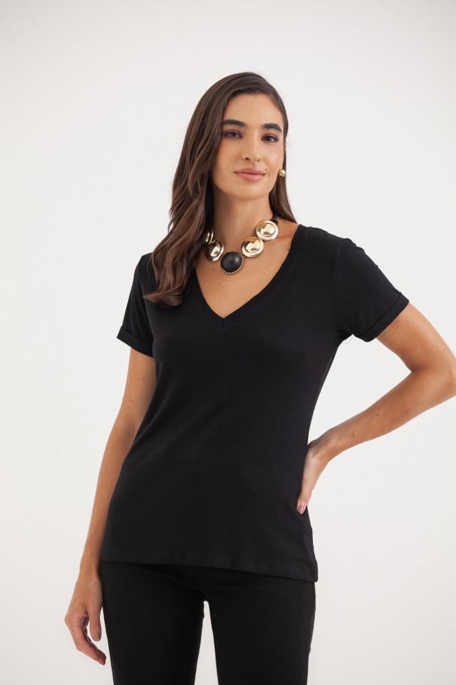 9036552 - Camiseta Basic Decote V  PRETO
